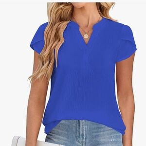 SimpleFun Royal blue blouse shirt with petal sleeves